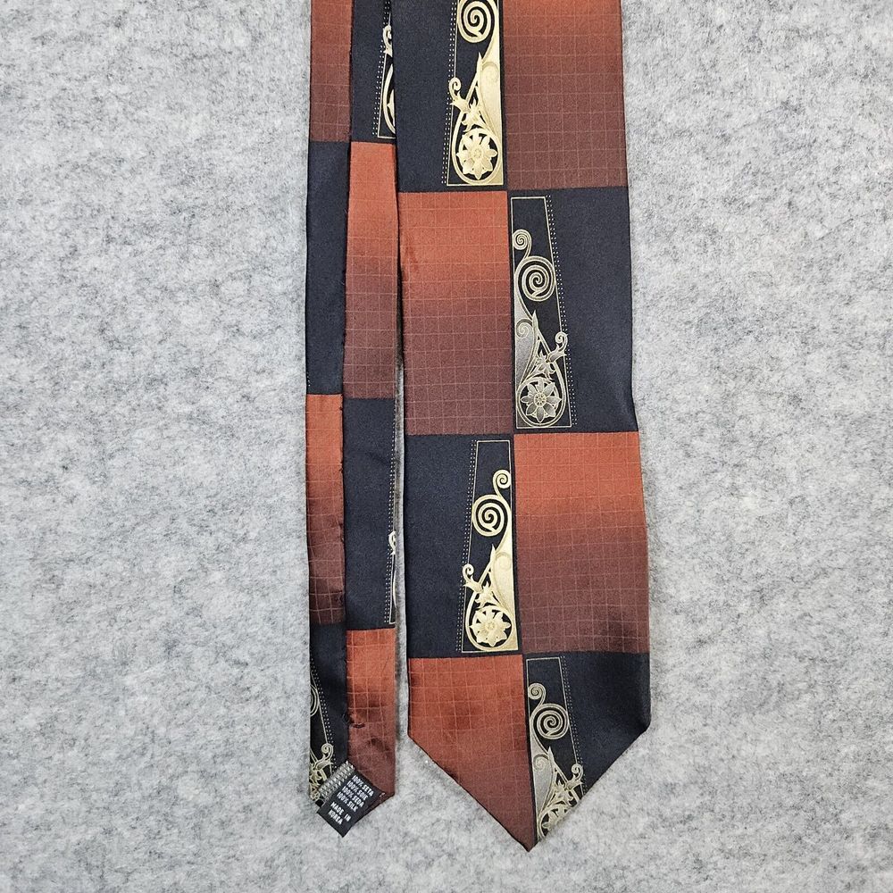 Dimoggio Hand Made Silk Neck Tie‎ Brown & Black Colorblock Abstract 57x4 Inches